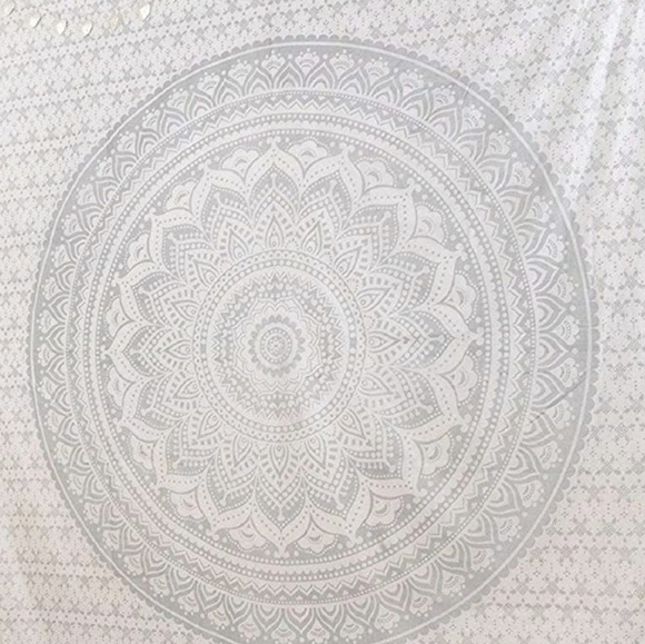 Silver Metallic Mandala Tapestry Wall Hanging - Picture 3 of 3